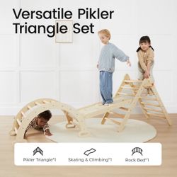 Tiny Land Pikler Triangle Set | 7-in-1 Montessori Climbing Gym | Natural Wood