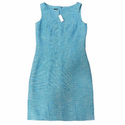 Talbots Size 10 Tweed Turquoise Cream Lined Dress Women Stylish Cut