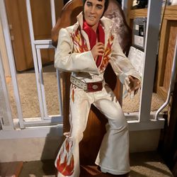 Big Elvis Presley Doll With His White Suit With Red Flames! Also Have Another Doll And Autobiography On Elvis! 