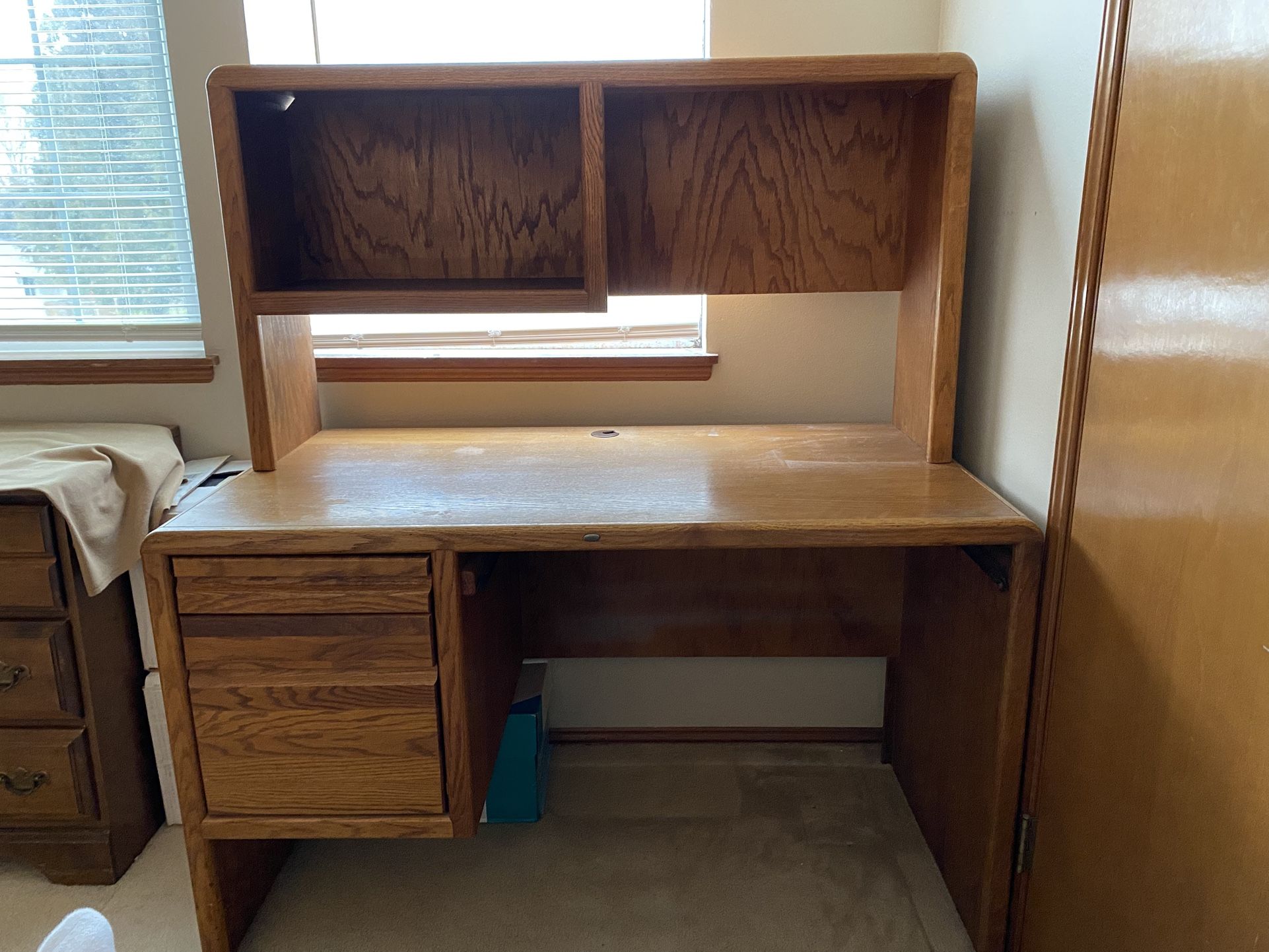 Solid Oak Desk, Hutch and Printer Table