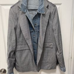 2-in-1 Denim  Jacket / Plaid Blazer