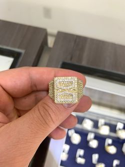 Men’s 14k yellow gold diamond 3 sided pave Ring