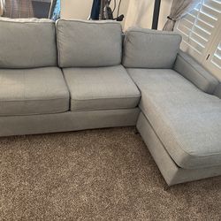 Blue Fabric Chaise Sofa Couch (Interchangeable Sides)