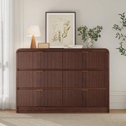FURSUN Fluted 6 Drawers Dresser for Bedroom, 54" Wide Wooden Dresser with Metal Handle, Curved Profile Design, Modern Storage Organizer for Bedroom, L