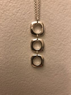 Tiffany & Co Sterling Silver Triple Square Cushion Pendant Drop Necklace