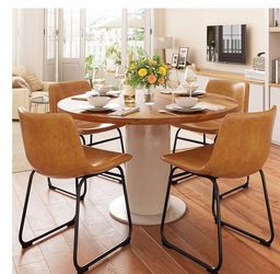 REONEY Juego de 4 Sillas de Comedor, Sillas de Cena sin Brazos de Cuero PU de 18" con Respaldo, Silla Moderna