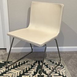 Cream Authentic Leather Modern Chair w/ Chrome Minimalist Legs