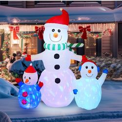 Hourleey 6 FT Christmas Inflatable Snowman Outdoor Decorations, Blow up Snowman Built-in Colorful Rotating LED, Waterproof Christmas Decoration for Ya