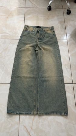 Starred Wide Leg Washed Denim Jeans