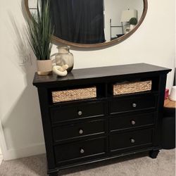 Black Wood Bedroom Furniture (two Dressers, Twin Bed, And Mirror)