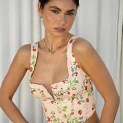 Resa GIGI Bustier in Cute Cherie Pink Strawberry 🍓 & Cherry 🍒Print Size Medium Retail $132