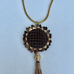 Vintage Leather Sunflower Necklace
