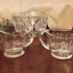 Vintage Crystal Sugar/creamer Set Etched Flowers