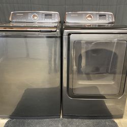 Samsung Black Stainless Steel Top Load Washer and Dryer Set