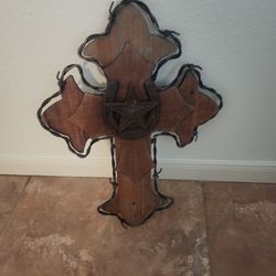 Cast Iron Rustic Texas Star Horseshoes Barbed Wire Wall Cross Heavy Duty 