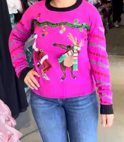 Pink Ugly Christmas Sweater with Reindeer