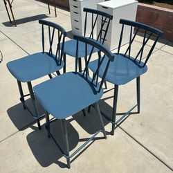 Set of 4 Metal X-Back Counter Height Barstool Chair in Blue