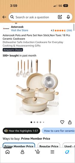 Astercook Pots and Pans Set Non Stick,Non Toxic 18 Pcs Ceramic Cookware Dishwasher Safe Induction Co