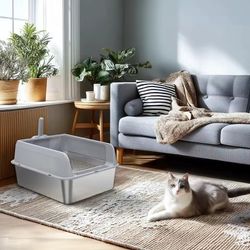 Stainless Steel Litter Box with Lid, High Sides Metal Litter Box System for for Big Cats, Anti-Leakage, NEW 
