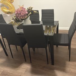 Black Glass-Top Dining Set 