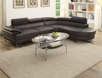 Luxurious Living Room Furniture Sectional Sofa 2pc Set Espresso Faux Leather Flip-up Headrest