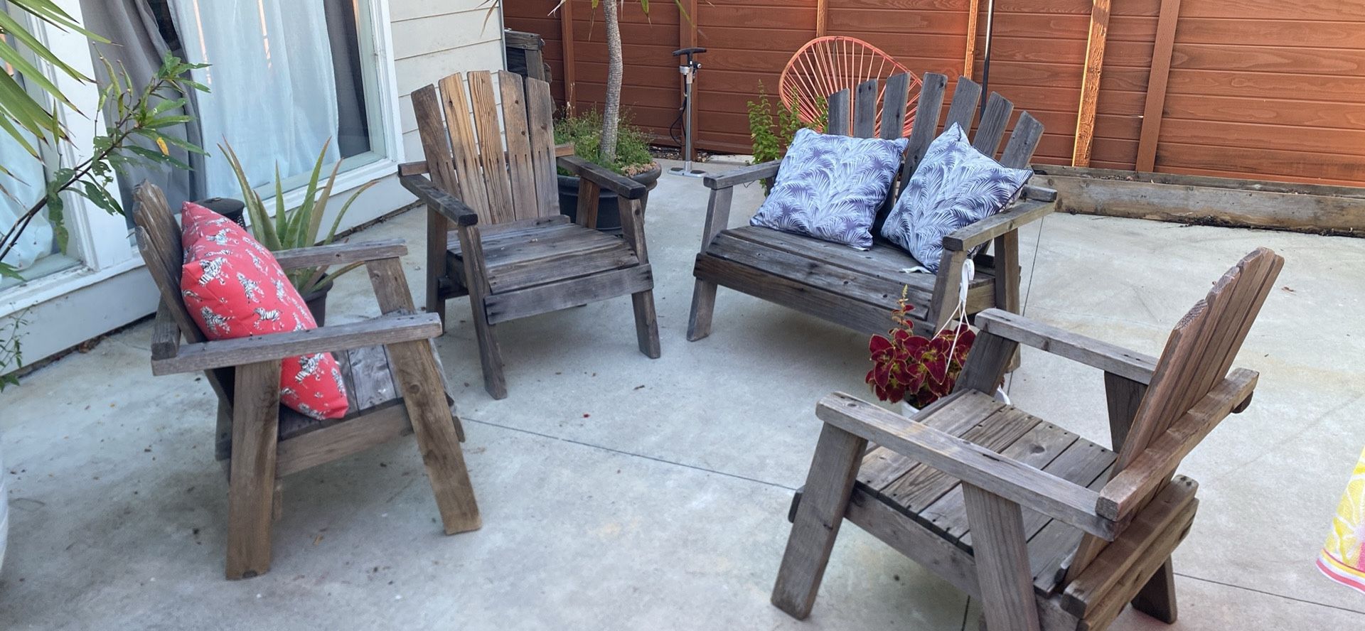 4 Wood Adirondack Style Patio Chairs