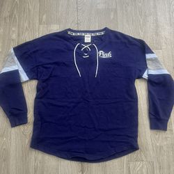 Victoria’s Secret PINK Lace Up Long Sleeve Spirit Jersey Navy Blue M