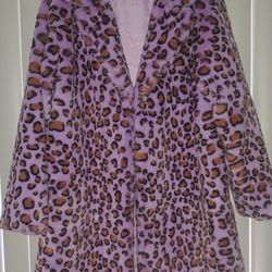 Long Purple/Pink Leopard Faux Fur Jacket Woman's XL