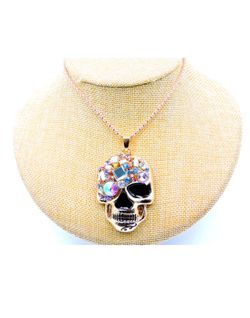 Halloween Crystal Rhinestone Unique Skull Necklace