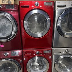LG red front load washer and gas dryer set 