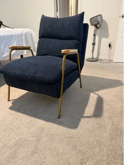Modern Navy Reclining Accent Chair with Ottoman – Excellent Condition