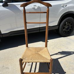 Vintage Mid Century Gentleman’s Valet Chair w/ Cane Rush Seating