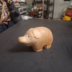 Vintage Primitive Folk Art Carved Wooden Pig Figure 4.5"L