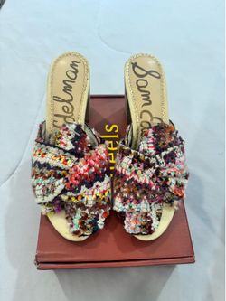 Sam Edelman Women’s Multicolor Woven Knot Block Heel Slide Sandals