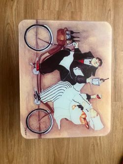 Decorative Glass Cutting Board – Chef Couple Bicycle Design