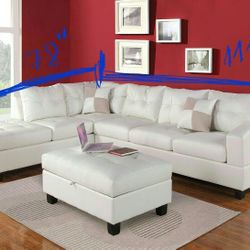 new In boxes leather white couch sectional reversible 111x78 ( No Ottoman)