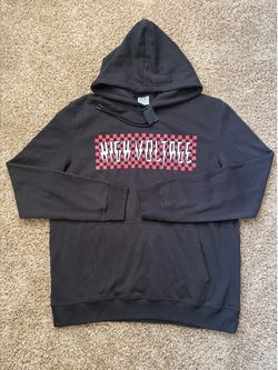 NWT AC/DC High Voltage Checkered Logo Pullover Hoodie Size XL Black