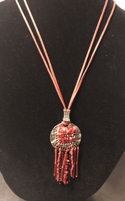Long Red tribal necklace