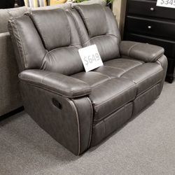 Brand New Gray Leather Manual Reclining Loveseat