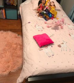 Pottery Barn twin size Unicorn Bedding and Purple Sheets