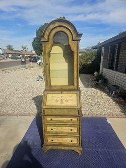 Beautiful Painted Cabinet With Light And Glass Shelves And Drawers