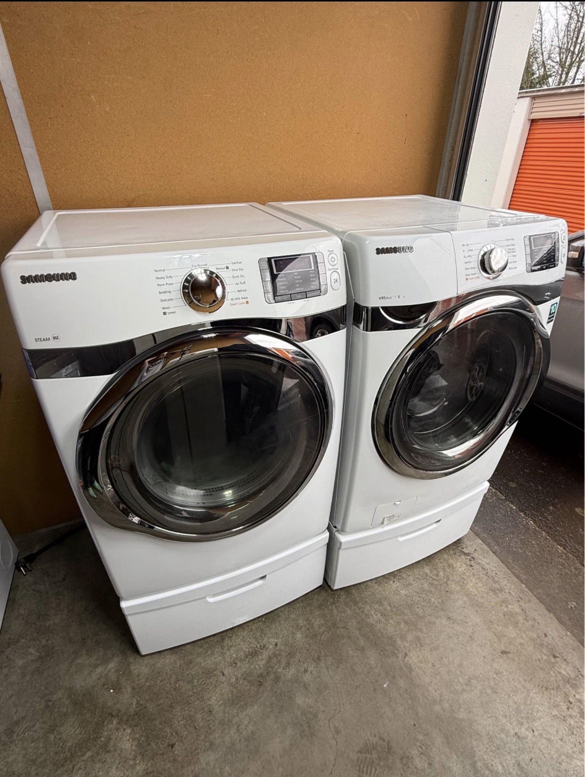 Samsung Front Load Washer & Dryer Set with Pedestals