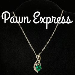 Sterling Silver Emerald Lab Created Stone Necklace 