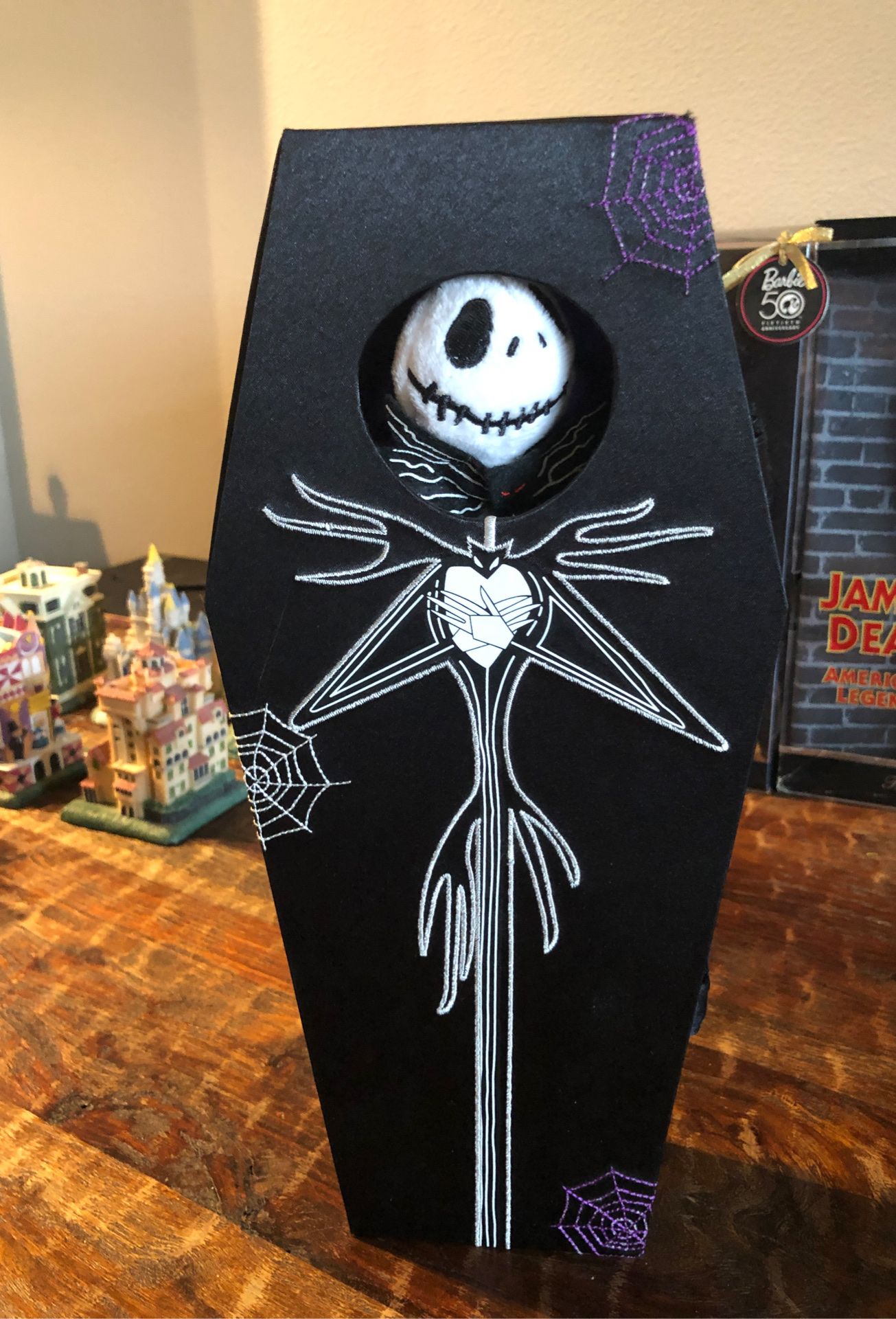 Rare Nightmare Before Christmas Jack Skellington plush doll in coffin