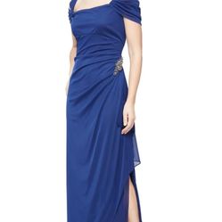 Alex Evenings Women's Long Cold Shoulder Mother of the Bride Dress with Beaded Detail at Hip