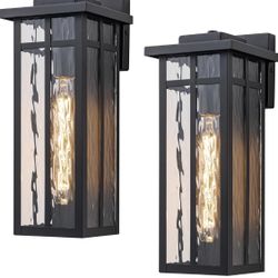 Brand New Outdoor Wall Light Fixtures, Weather Proof Exterior Wall Lanterns, Porch Sconces Lighting with E26 Sockets & Water Glass Shades, Modern Blac