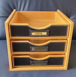 3 Tray Real Wood Desktop File