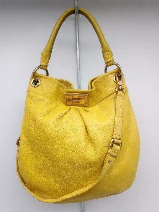 Marc Jacobs Designer Classic Q Hillier Yellow Leather Hobo Bucket Satchel Handbag Purse Crossbody