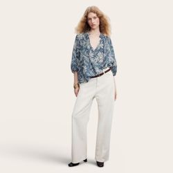 NWT H&M Dusty Blue Paisley Balloon Sleeved Blouse, Size XS, MSRP $28