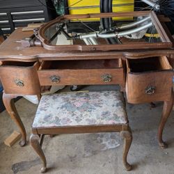 Antique Vanity w/ Mirror & Bench